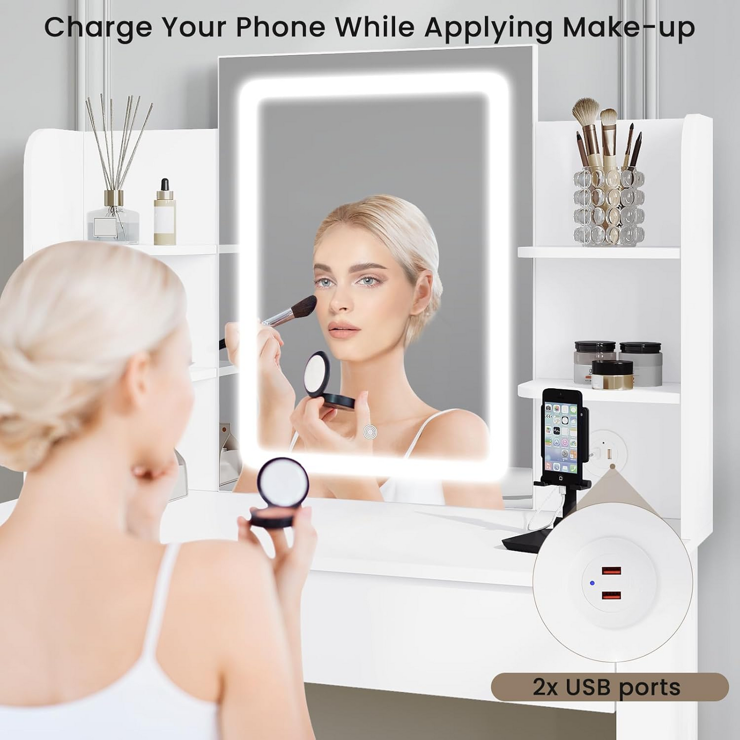 Vanity Desk with LED Mirror
